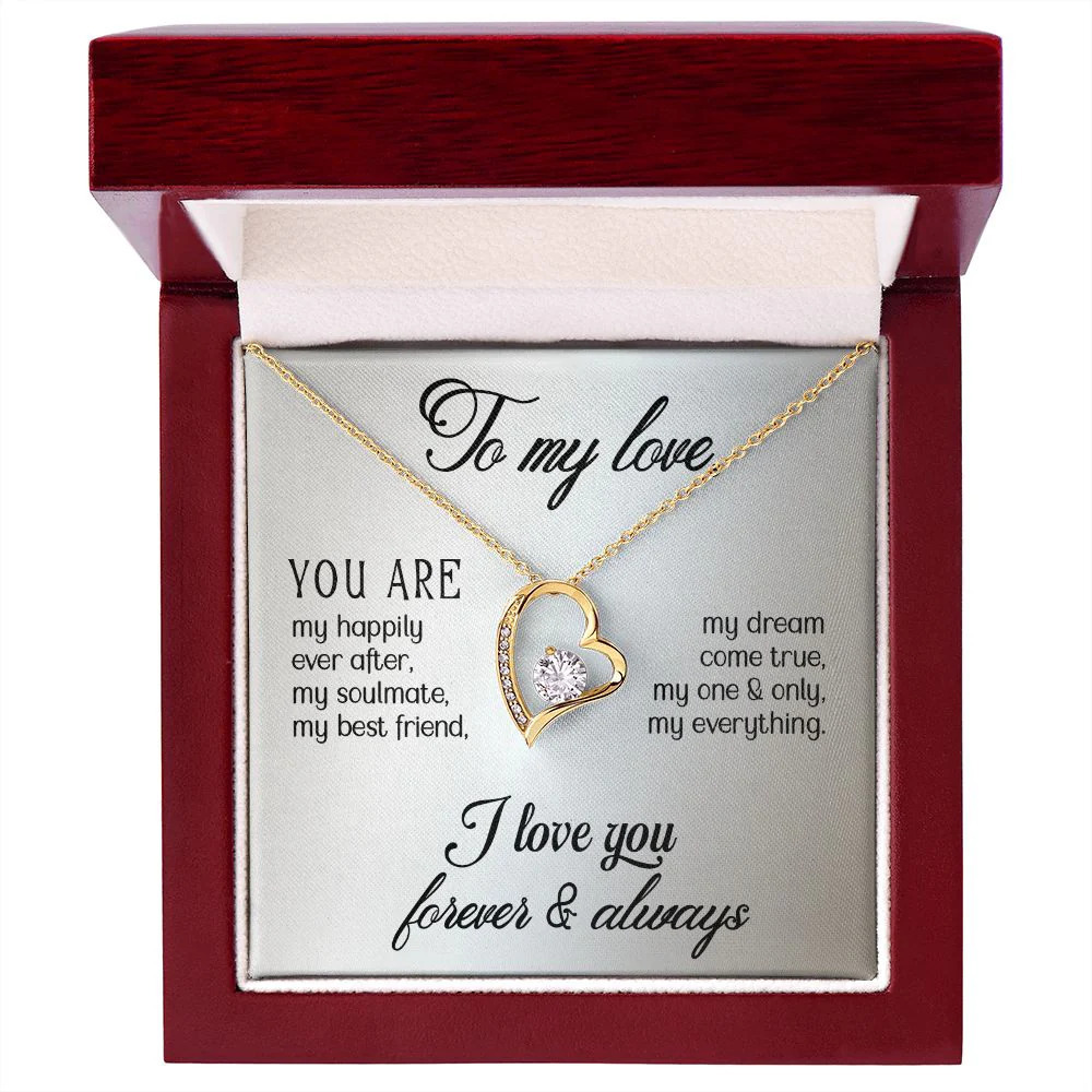 My Love Forever Love CZ Heart Necklace Yellow Gold Luxury Box
